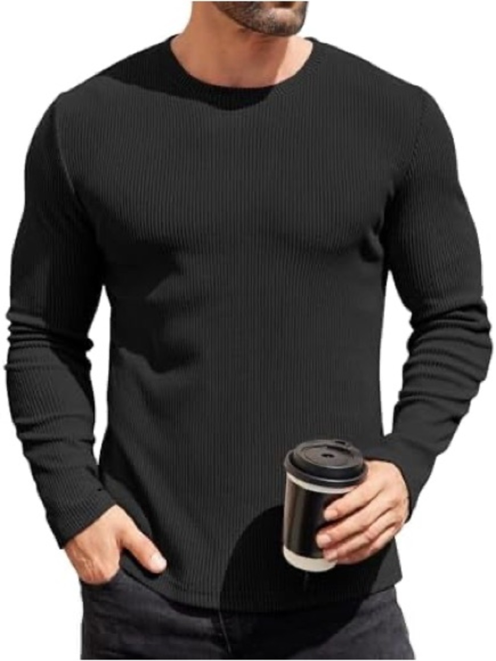 Goodfellow Waffle Knit Sweater Men L Black Long Sleeve Crewneck Casual Cozy